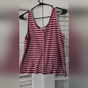 Sonoma Y2K Striped Henley Tank Top | Red & Lavender | Size L